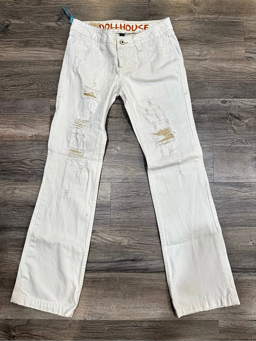 Y2K Dollhouse Women's Distressed Flare Jeans in White Size 7